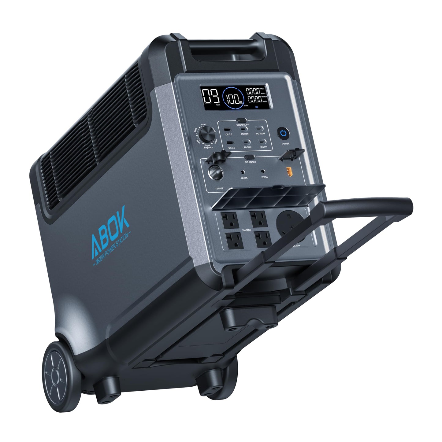 3840Wh ABOK Ark3600 Solar Generator Kit with 400W Solar Panels, 2000W Max Solar Input Electric 3600W Power Station for Garage, Home, Off-Grid Living, Camping, RVs, Outdoor Adventures, Power Outages