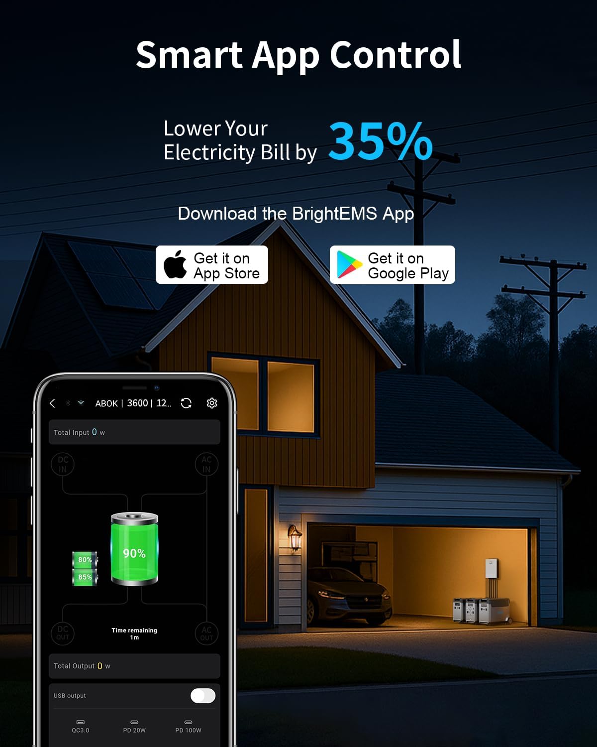 ABOK Ark3600 Portable Power Station, 3840Wh LiFePO₄ Solar Generator, 3600W Output, Expandable to 11520Wh, Fast AC + Solar Charge