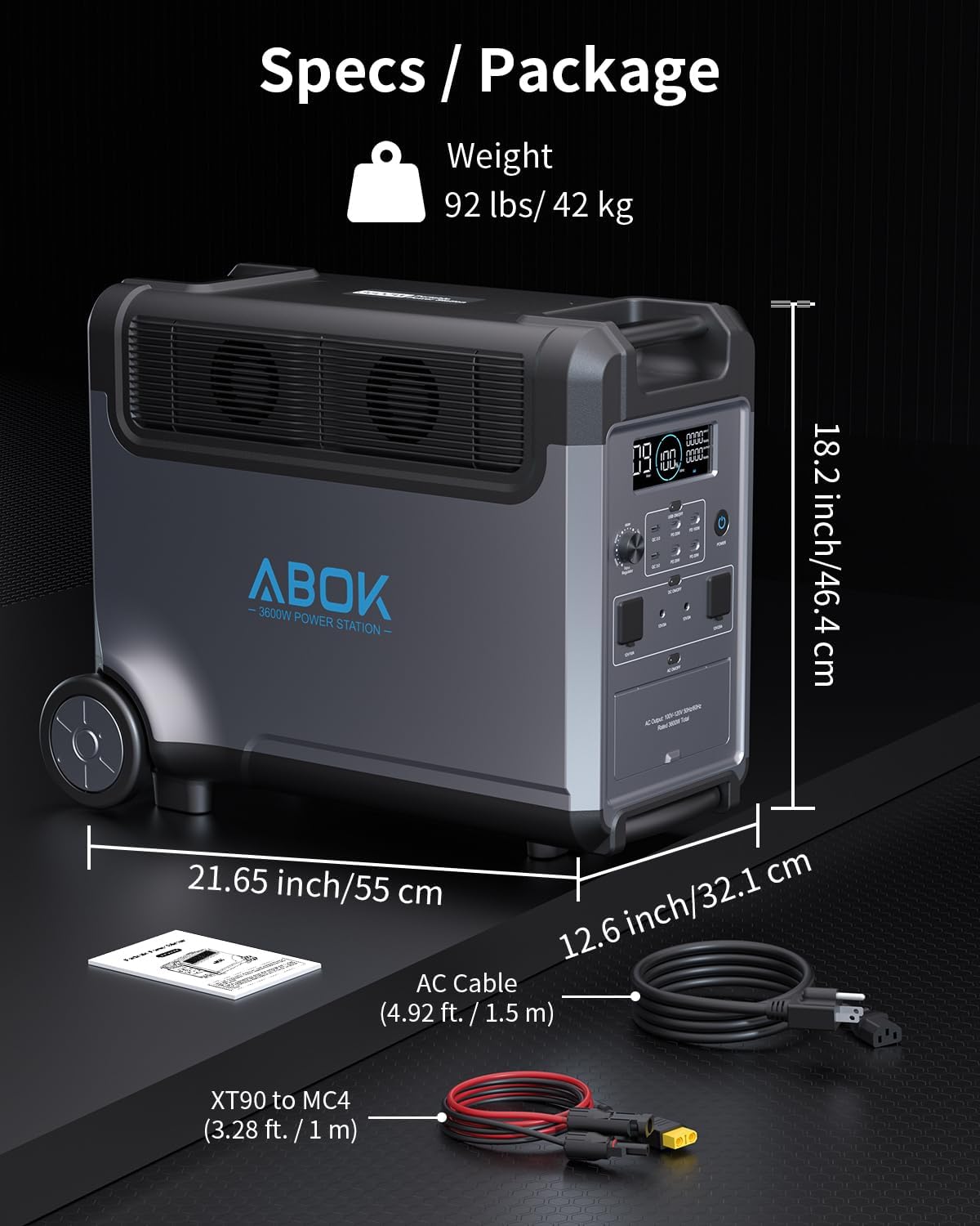 3840Wh ABOK Ark3600 Solar Generator Kit with 400W Solar Panels, 2000W Max Solar Input Electric 3600W Power Station for Garage, Home, Off-Grid Living, Camping, RVs, Outdoor Adventures, Power Outages