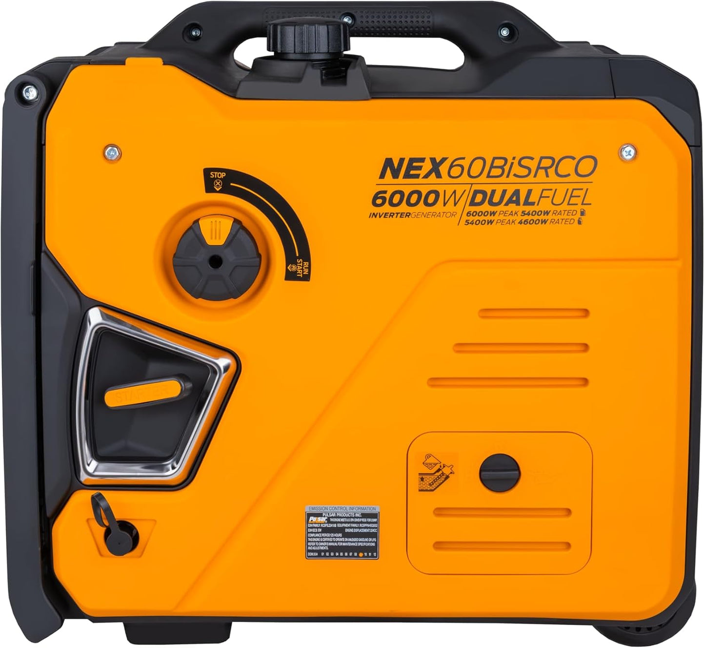 Pulsar NEX60BiSRCO - Generador inversor portátil de 6000 vatios, gasolina de combustible dual y propano, arranque eléctrico remoto, sensor de CO, capacidad paralela, súper silencioso, uso para RV, camping, exteriores y hogar, NEX60BiSRCO