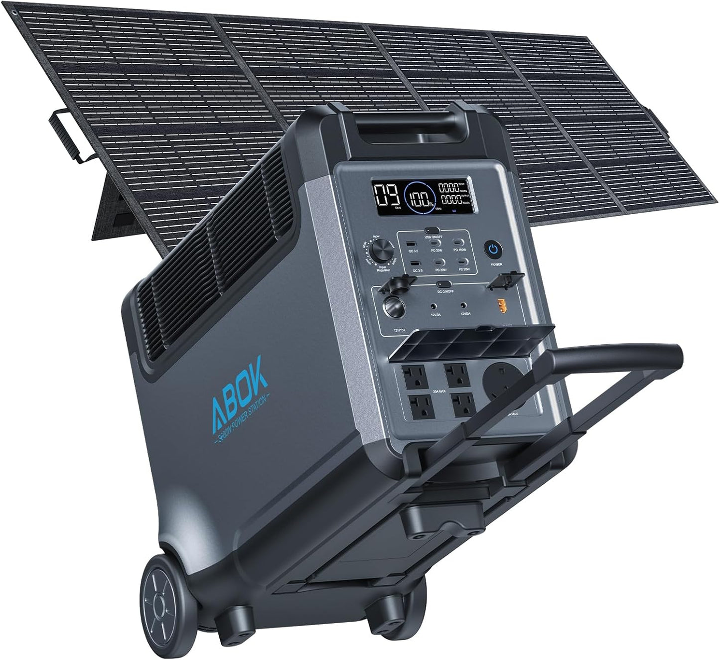 3840Wh ABOK Ark3600 Solar Generator Kit with 400W Solar Panels, 2000W Max Solar Input Electric 3600W Power Station for Garage, Home, Off-Grid Living, Camping, RVs, Outdoor Adventures, Power Outages