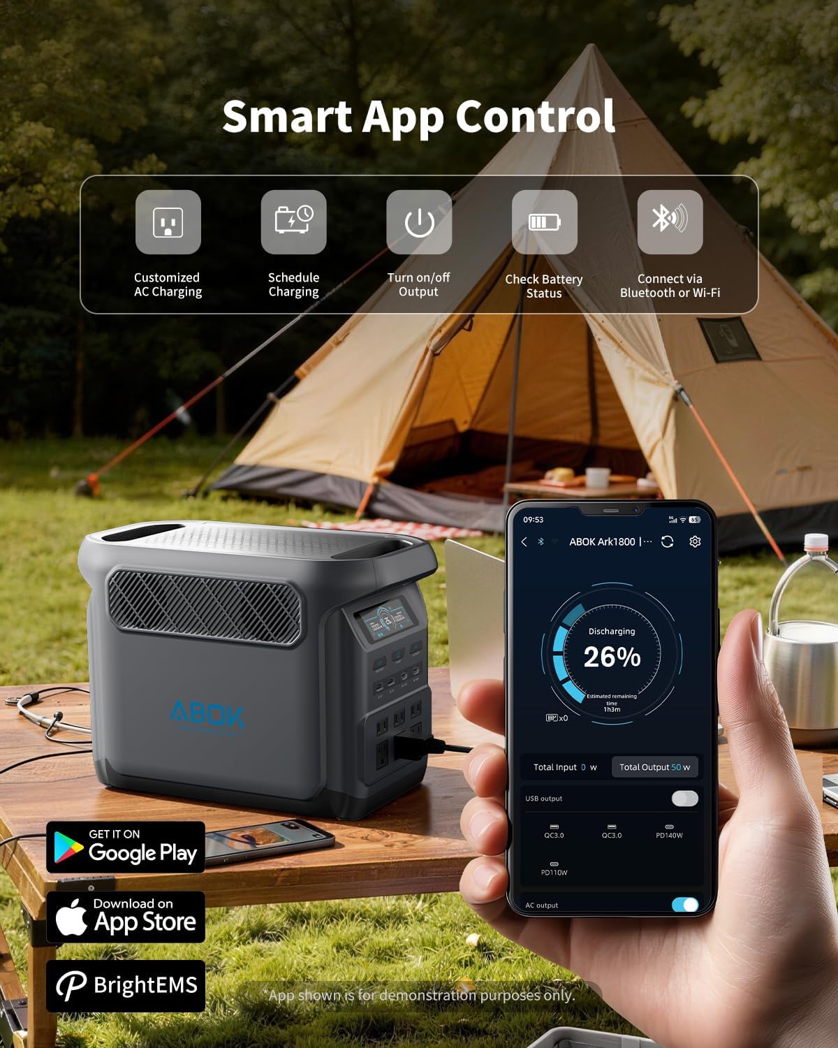 1024Wh ABOK Ark1800 Portable Power Station with 400W Solar Panels, LiFePO4 Battery, 1800W AC Output, UPS, Solar Generator Max.2000W Input(AC+PV), Expandable to 5120Wh, 13 Outlets for Outdoor&Camping