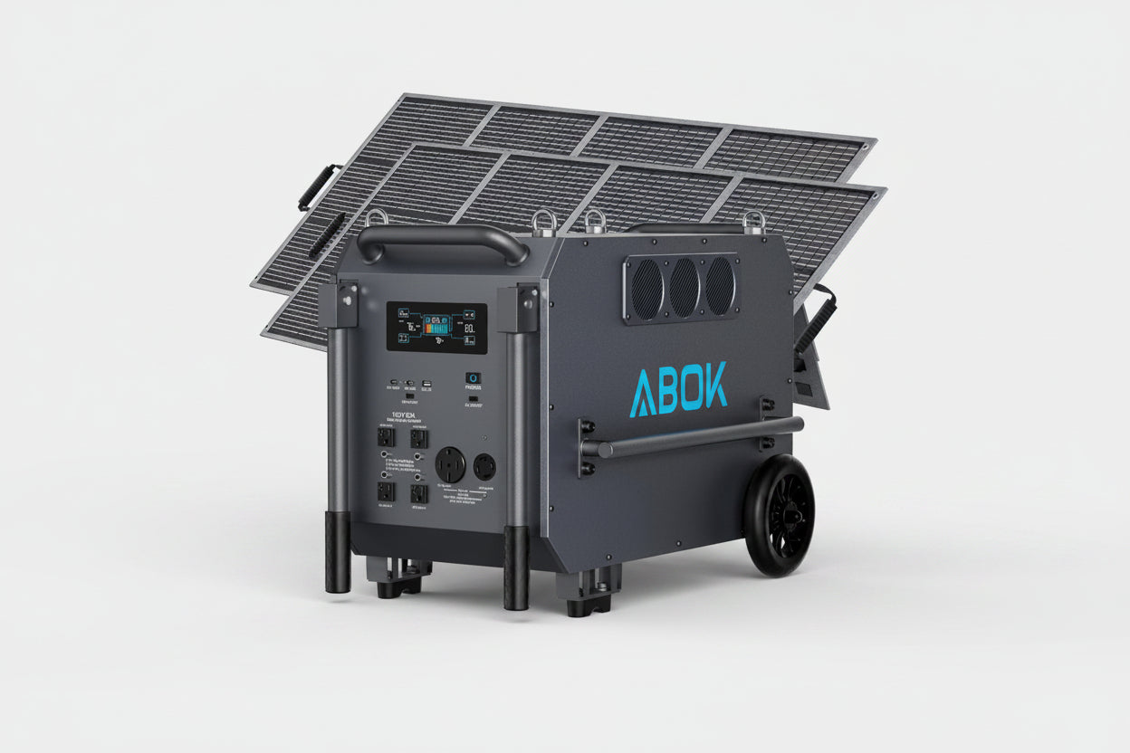 ABOK Ark7200 - Estación de energía portátil + 2 paneles solares de 200 W, salida de CA de 120/240 V 7200 W, batería doméstica LiFePO4 de 9792 Wh, generador solar para operación forestal, sitio de