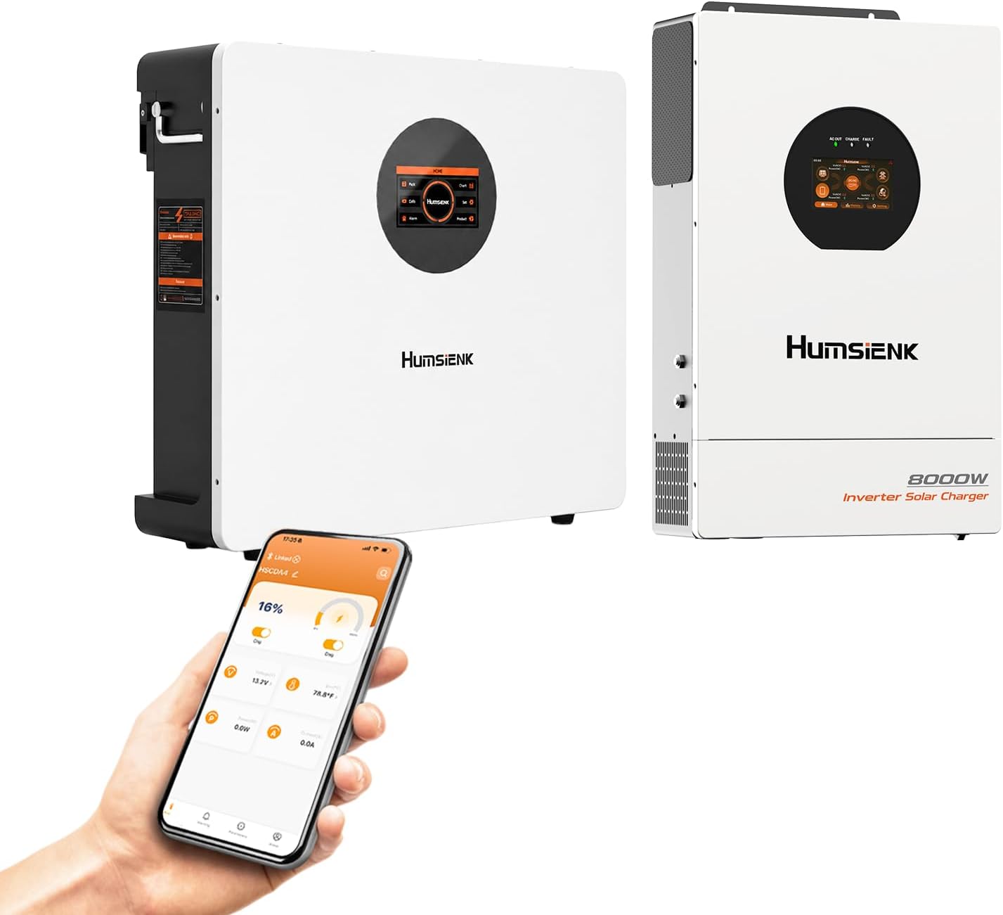 HumsiENK 5.12kWh Home Backup, 48V 100Ah Wall-Mount LiFePO₄ Battery Active Balancing + 8000W Hybrid Split Phase Inverter, 120/240V, 10000W MPPT, UL1741, Off-Grid Solar