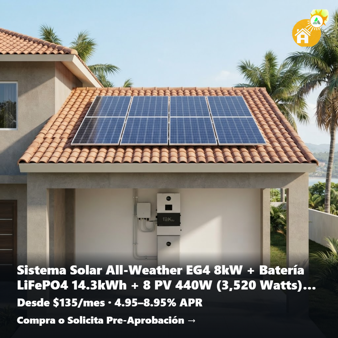 Sistema Solar All-Weather EG4 8kW + Batería LiFePO4 14.3kWh + 8 PV 440W (3,520 Watts) 9